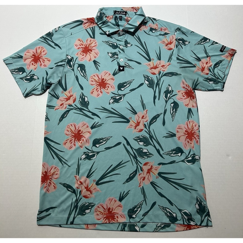 Bad Birdie Golf Polo Shirt Size Large Floral Casual Outdoor Performance Stretch